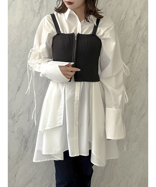 dazzlin（ダズリン）の「ダブルジップニットビスチェ（キャミソール・レディース・オフホワイト/ブラック/オレンジ・F）」の3枚目の写真