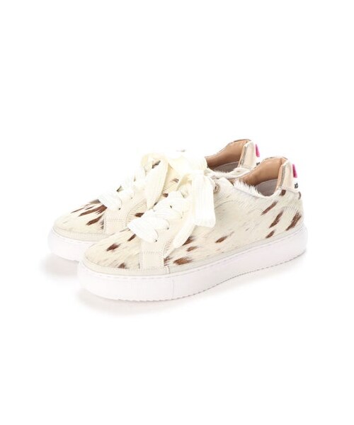 モード エ ジャコモ MODE ET JACOMO ヘアカーフレースアップスニーカー (ホワイトハラコ）