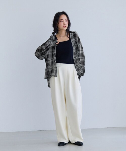 VIS(ビス)の「チェック&シアーオーバーシャツ(シャツ/ブラウス・レディース・ブラック系/ホワイト系/キナリ・F)」の5枚目の写真