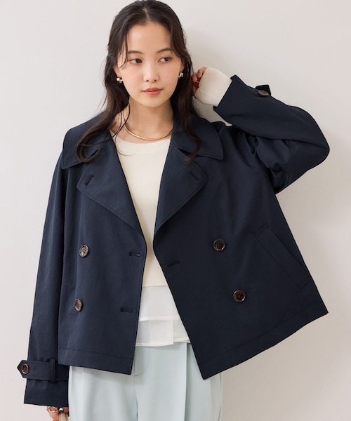 VIS（ビス）の「ショートトレンチコート/UVケア・撥水・花粉ガード（トレンチコート・レディース・ベージュ系/ネイビー・F）」の3枚目の写真