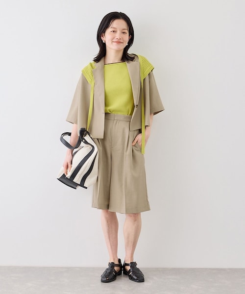 ROPE' PICNIC(ロペピクニック)の「シャーベットニット 透かし編みニットスカーフ/UVケア(バンダナ/スカーフ・レディース・オフホワイト/ダークブラウン/キミドリ・F)」の6枚目の写真