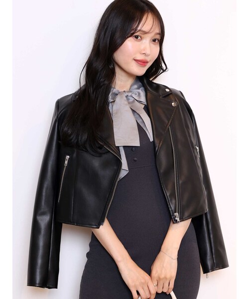 MERCURYDUO（マーキュリーデュオ）の「コンパクトフェイクレザーライダースジャケット（ライダースジャケット・レディース・ライトグレー/ブラック/アイボリー/オフホワイト・F/S/M）」の17枚目の写真