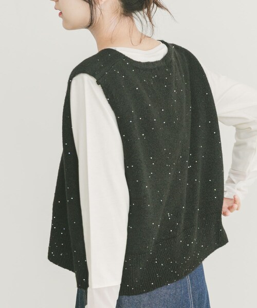ITEMS URBANRESEARCH(アイテムズ アーバンリサーチ)の「スパンコールVネックニットベスト(ニット/セーター・レディース・BRN/WHT/BLK・FREE)」の14枚目の写真