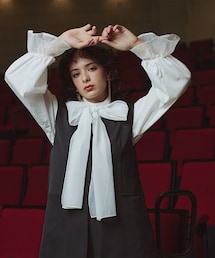 Callarus | 【入学式・卒業式・フォーマル】<単品>オーガンジーリボン付き袖フリルブロードブラウス＜大きいサイズ有＞〔Callarus〕(シャツ/ブラウス)