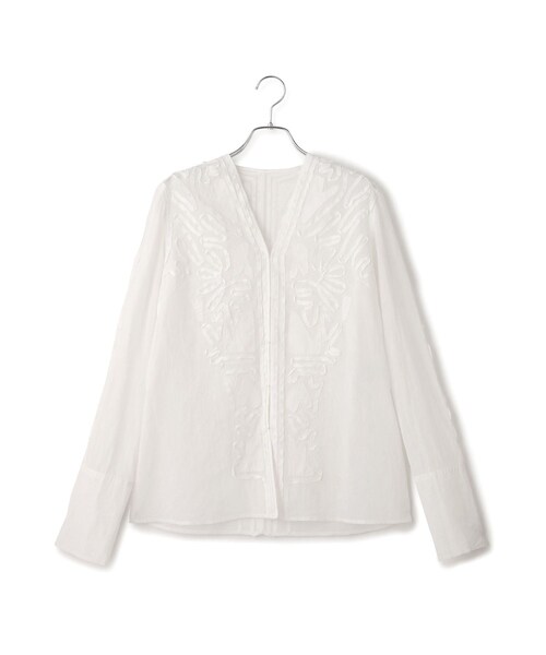 ADAM ET ROPE'(アダムエロペ)の「【EMOELLE】ステッチエンブロイダリーブラウス(シャツ/ブラウス・レディース・ホワイト/キナリ/ブラック/オフホワイト・F)」の20枚目の写真