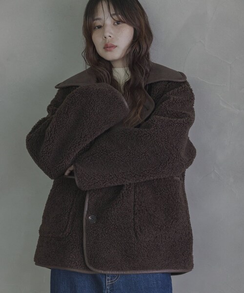 URBAN RESEARCH Sonny Label（アーバンリサーチサニーレーベル）の「リバーシブルフェイクムートンボアコート（ムートンコート・レディース・ブラック/ブラウン・Free）」の19枚目の写真