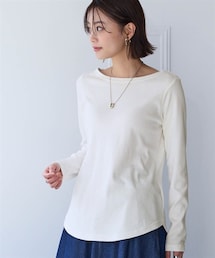 nissen | 綿１００％フライス素材ボートネック長袖Ｔシャツ（UVカット）＜大きいサイズ有＞(Tシャツ/カットソー)