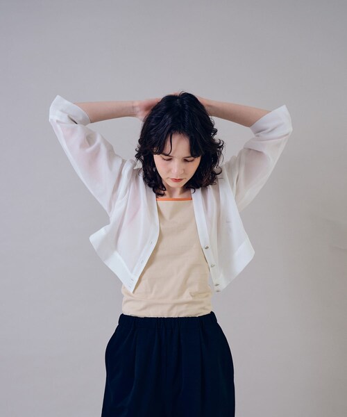 THE GOODLAND MARKET（ザグッドランドマーケット）の「『別注』MIDIUMISOLID×TGM　Organic cotton sheer cardigan（カーディガン/ボレロ・レディース・OFF/BLACK・one）」の7枚目の写真