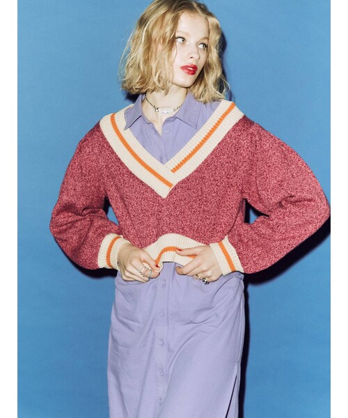 jouetie（ジュエティ）の「ラインショートニット（ニット/セーター・レディース・グレー/ブラック/ピンク/ボルドー・M）」の22枚目の写真