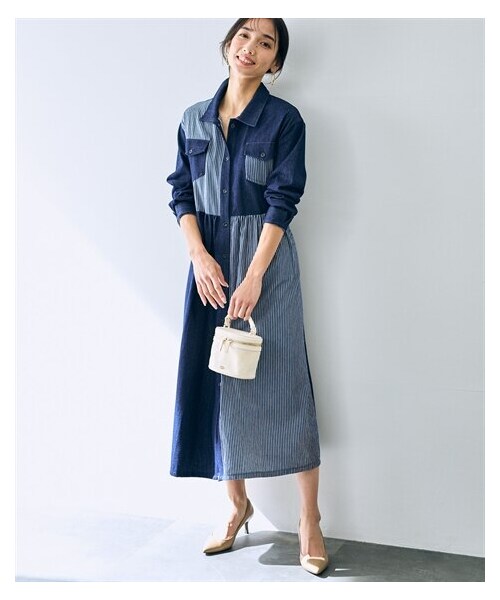 nissen（ニッセン）の「デニム切替ワンピース【OtonaSMILE】（ワンピース・レディース・ネイビー系・M/L/LL/3L/4L/5L）」の3枚目の写真