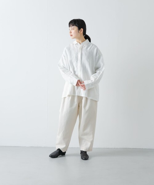 かぐれ（カグレ）の「リネンレギュラーボックスシャツ（シャツ/ブラウス・レディース・OFF/YELLOW/BLACK・Free）」の10枚目の写真
