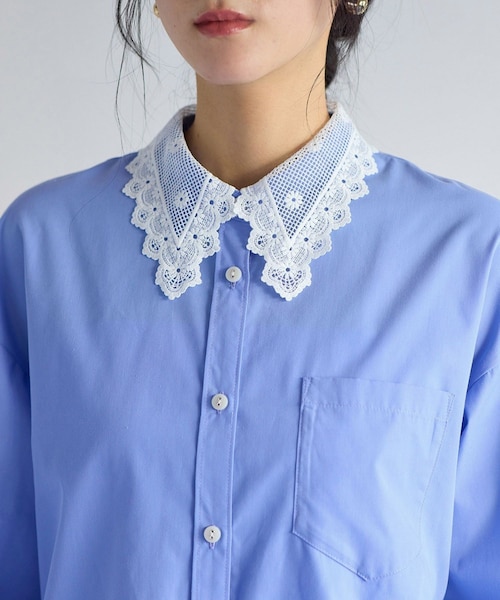 VIS（ビス）の「襟レース付きミニ丈シャツワンピ（シャツワンピース・レディース・ホワイト/サックス・F）」の17枚目の写真