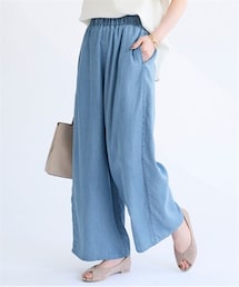 nissen | 大きいサイズ ［接触冷感］とろみテンセル１００％デニムワイドイージーパンツ（股下60cm）（ゆったりヒップ）(デニムパンツ)