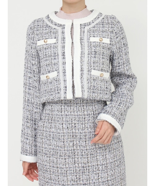 MERCURYDUO（マーキュリーデュオ）の「ツイードノーカラージャケット（ノーカラージャケット・レディース・オフホワイト/ブラック/レッド・S/M）」の8枚目の写真