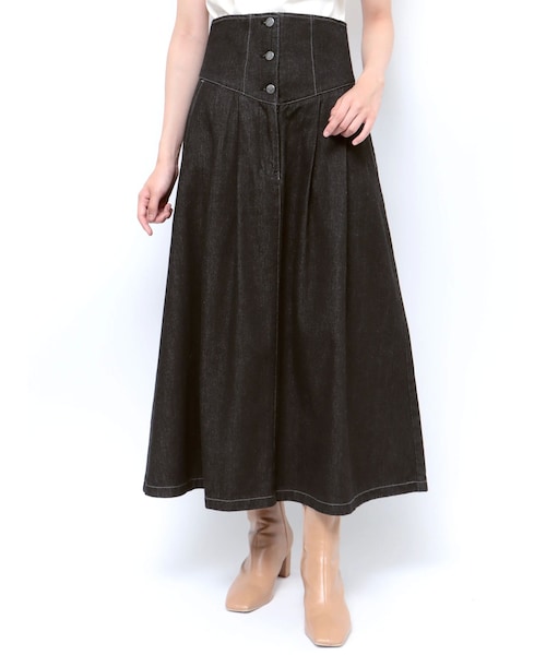 LAGUNAMOON（ラグナムーン）の「【CIMARRON】フロントボタンフレアスカート（デニムスカート・レディース・ブラック/インディゴ・S/M）」の3枚目の写真