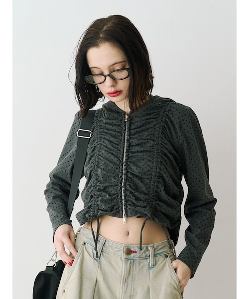 jouetie（ジュエティ）の「ギャザージップフーディ【セットアップ対応】（その他トップス・レディース・オフホワイト/ブラック/ネイビー・M）」の10枚目の写真