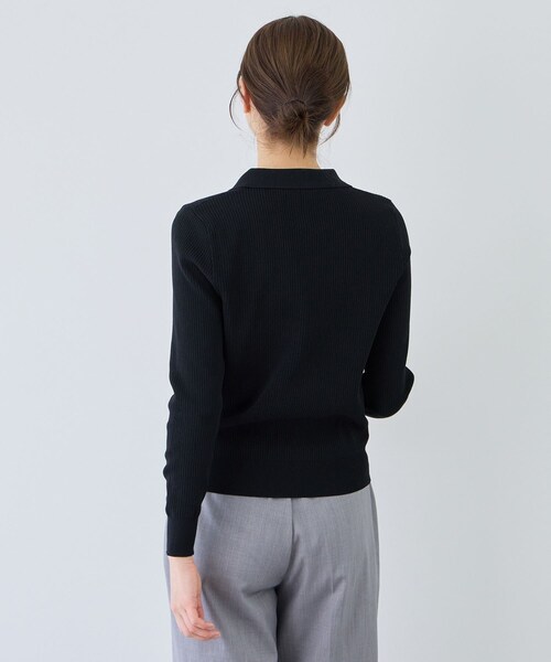 Jayro（ジャイロ）の「フラップポケット付きリブポロニット（ニット/セーター・レディース・ブラック/ホワイト系・M）」の10枚目の写真