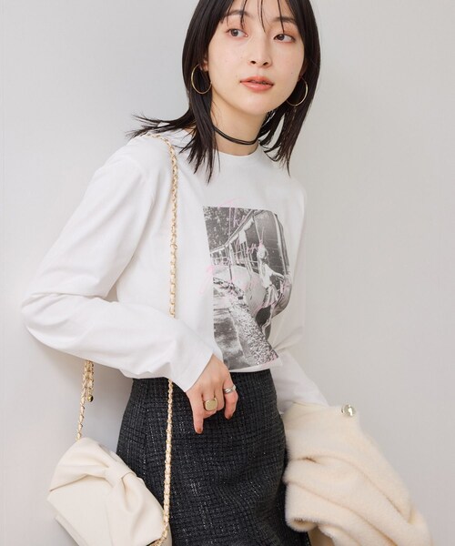 VIS（ビス）の「ロゴ＆フォトアソートプリントロンT（Tシャツ/カットソー・レディース・チャコール/ホワイト/ホワイト系・F）」の10枚目の写真