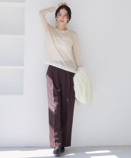 VIS(ビス)の「配色レイヤードシアーロンT(Tシャツ/カットソー・レディース・グレー/オフホワイト/ピンク・F)」の17枚目の写真