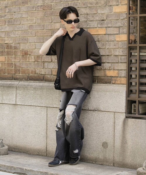 SENSE OF PLACE by URBAN RESEARCH（センスオブプレイスバイアーバンリサーチ）の「『ユニセックス』ダメージデニムワイドパンツ（デニムパンツ・メンズ・BLACK/D.INDIGO・M/L）」の10枚目の写真