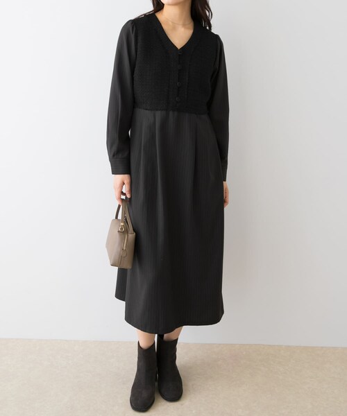 URBAN RESEARCH ROSSO（アーバンリサーチロッソ）の「F by ROSSO　ツイードドッキングワンピース（ワンピース・レディース・BLACK/BLACK STP/BLACK　STP・36/38）」の20枚目の写真