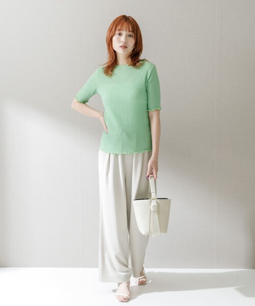 URBAN RESEARCH ROSSO（アーバンリサーチロッソ）の「シアー楊柳ボートネックプルオーバー（Tシャツ/カットソー・レディース・WHITE/GREEN/NAVY・FREE）」の13枚目の写真