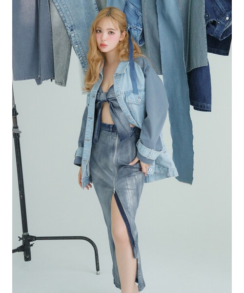 CALNAMUR（カルナムール）の「GLITTER DENIM ZIP TIGHT SKIRT/グリッターデニムジップタイトスカート（スカート・レディース・インディゴ/アイスブルー・F/S/M）」の18枚目の写真