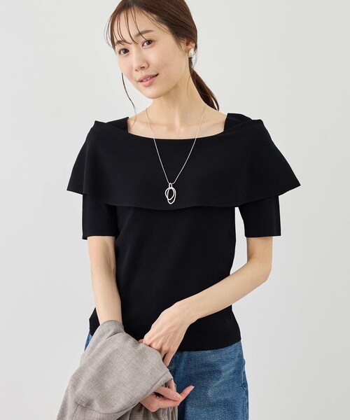 ROPE' PICNIC（ロペピクニック）の「八方映えニット ハーフスリーブケープニットプルオーバー/UVカット・接触冷感・イージーケア（ニット/セーター・レディース・ブラック/オフホワイト/ブラウン/サックス・F）」の18枚目の写真