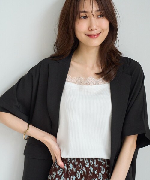 ROPE' PICNIC(ロペピクニック)の「レースドッキングリブキャミソール(キャミソール・レディース・ブラック/ホワイト・F)」の9枚目の写真