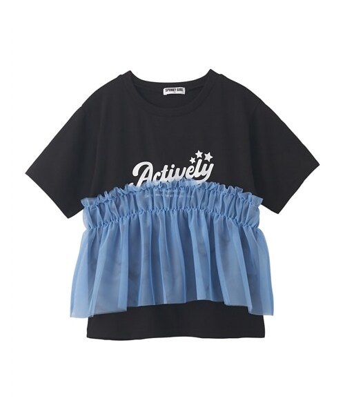 nissen（ニッセン）の「チュールドッキングTシャツ（女の子）（Tシャツ/カットソー・キッズ・ブラック/オフホワイト・140/150/160）」の5枚目の写真