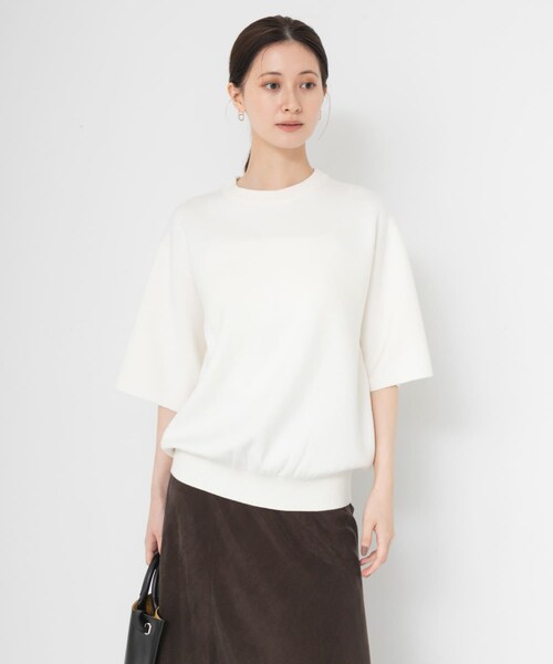 URBAN RESEARCH(アーバンリサーチ)の「コットンカシミヤハーフスリーブニット(ニット/セーター・レディース・OFF WHITE/GRAY/DRK NAVY・Free)」の7枚目の写真