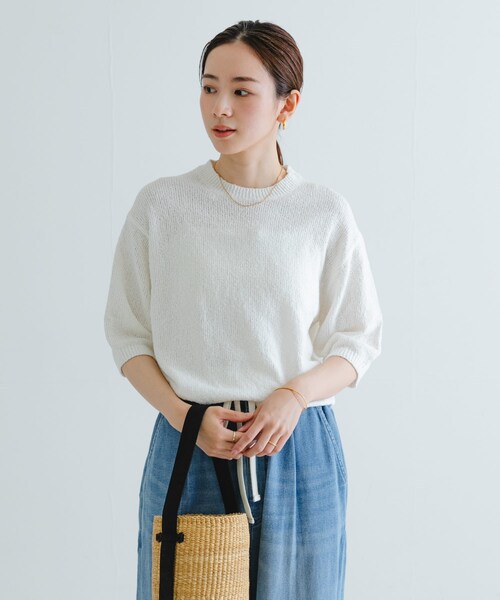URBAN RESEARCH(アーバンリサーチ)の「ブークレハーフスリーブニット(ニット/セーター・レディース・NAVY/RED/OFF・FREE)」の9枚目の写真