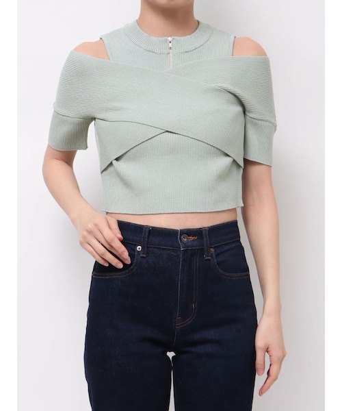 MURUA（ムルーア）の「ZIPカシュクールハーフニット（ニット/セーター・レディース・ブラック/ダークオレンジ/ブルー/ベージュ・F）」の3枚目の写真