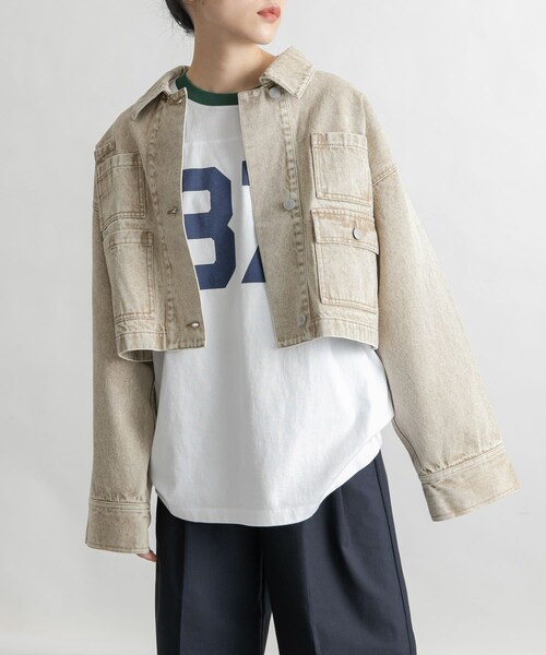 KBF（ケイビーエフ）の「WIDEデニムジャケット（デニムジャケット・レディース・BEIGE/BLUE・one）」の3枚目の写真