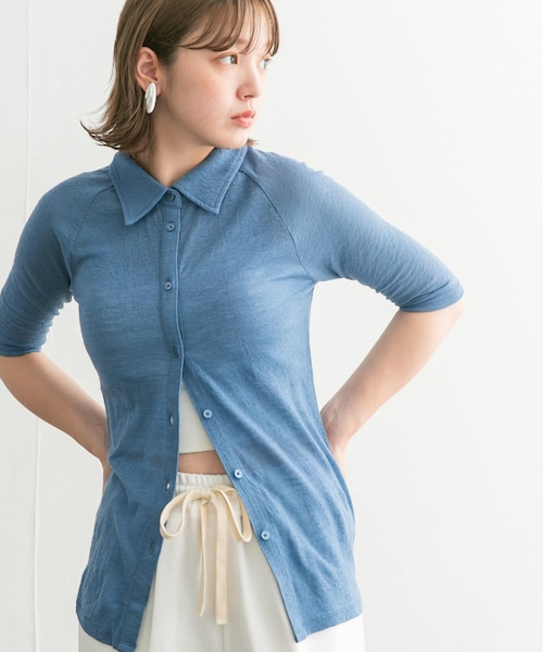 KBF(ケイビーエフ)の「ジャガードポロカーディガン(カーディガン/ボレロ・レディース・CHARCOAL/IVORY/BLUE・one)」の3枚目の写真