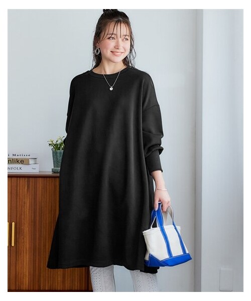 nissen（ニッセン）の「＜大きいサイズ＞ゆるシルエットダンボールニットAラインチュニック（チュニック・レディース・黒/グレイッシュブルー/杢チャコールグレー・L~LL/3L~4L/5L~6L/8L/10L）」の5枚目の写真