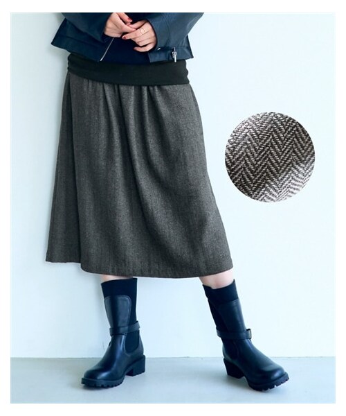 nissen（ニッセン）の「大きいサイズ （吸湿発熱）ウエストリブスカート（スカート・レディース・ブラック/チャコールグレー/ヘリンボーン/ブルー系チェック・L/LL/3L/4L/5L/6L/8L/10L）」の22枚目の写真