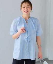 nissen | ＜大きいサイズ＞５分袖フリルデザインブラウス(シャツ/ブラウス)