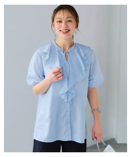 nissen（ニッセン）の「＜大きいサイズ＞５分袖フリルデザインブラウス（シャツ/ブラウス・レディース・サックス/黒・L/LL/3L/4L/5L/6L/8L/10L）」の10枚目の写真