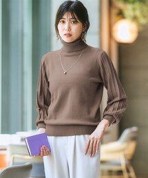 7days Life Styling | 【パチパチしにくい】プリーツ風柄ボリューム袖ニット（しっとりなめらかムースタッチ）(ニット/セーター)
