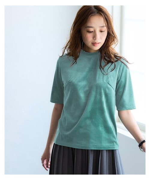 nissen（ニッセン）の「５分袖ハイネックリブベロアプルオーバー（遮熱・UVカット）（Tシャツ/カットソー・レディース・アイボリー/チャコール/ディープグリーン/黒・S/M/L/LL/3L/4L/5L/6L/8L/10L）」の4枚目の写真