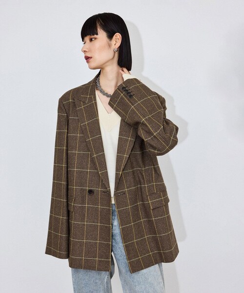 ADAM ET ROPE'(アダムエロペ)の「ダブルブレストチェックジャケット(テーラードジャケット・レディース・ブラック系/ブラウン・36/38)」の15枚目の写真