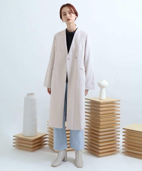 SENSE OF PLACE by URBAN RESEARCH（センスオブプレイスバイアーバンリサーチ）の「ウールビーバーノーカラーコート（ノーカラージャケット・レディース・L.KHAKI/L.GRAY/PURPLE/MOCHA/BLACK・FREE）」の15枚目の写真