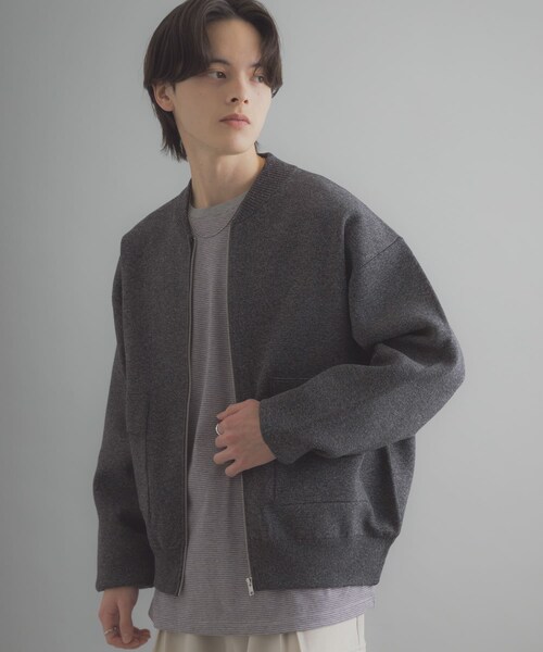 SENSE OF PLACE by URBAN RESEARCH（センスオブプレイスバイアーバンリサーチ）の「『洗濯可』ダブルポケットニットブルゾン（ブルゾン・メンズ・BLACK/BROWN・M/L）」の7枚目の写真