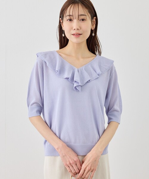 ROPE' PICNIC(ロペピクニック)の「5分袖フリルニット(ニット/セーター・レディース・ブラック/オフホワイト/キナリ/ラベンダー・F)」の4枚目の写真