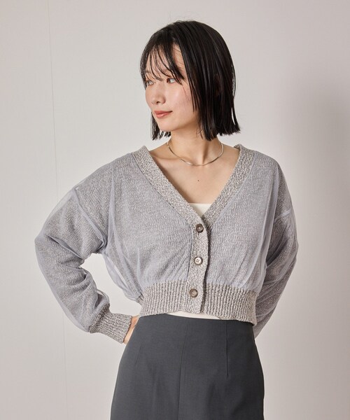 NERGY（ナージー）の「【ウォッシャブル対応】チュールコンビニットカーディガン（カーディガン/ボレロ・レディース・グレー/オフホワイト・F）」の11枚目の写真