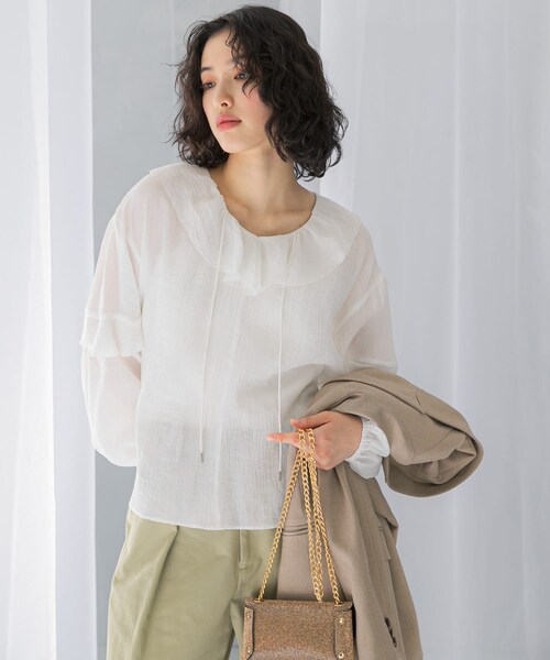 URBAN RESEARCH ROSSO（アーバンリサーチロッソ）の「『WEB/一部店舗限定カラー』楊柳フリルブラウス（シャツ/ブラウス・レディース・SAX/WHITE/YELLOW/PINK・FREE）」の10枚目の写真