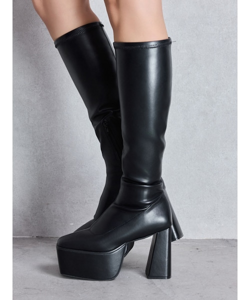 GYDA（ジェイダ）の「ストレッチチャンキーブーツ（ブーツ・レディース・アイボリー/ブラック・S/M/L）」の12枚目の写真