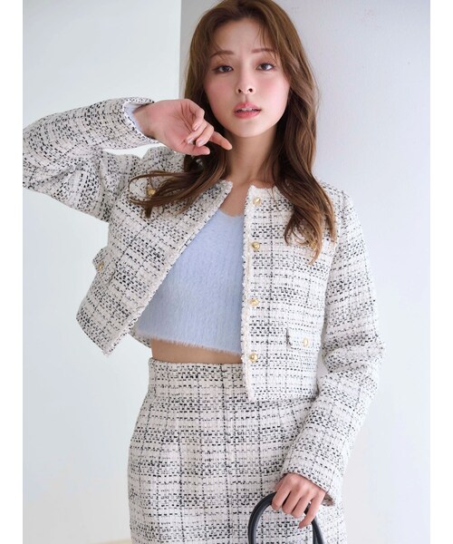 MERCURYDUO（マーキュリーデュオ）の「オリジナルツイードノーカラージャケット（ノーカラージャケット・レディース・オフホワイト/ブラック・S/M）」の3枚目の写真