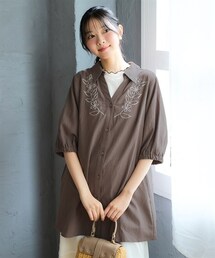 nissen | ＜大きいサイズ＞綿100％刺しゅうシャツチュニック(チュニック)